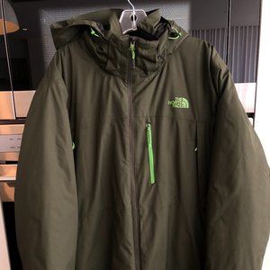 MEN'S NORTH FACE DOWN SKI SNOWBOARD JACKET OLIVE GREEN/VIBRANT GREEN ACCENTS XL